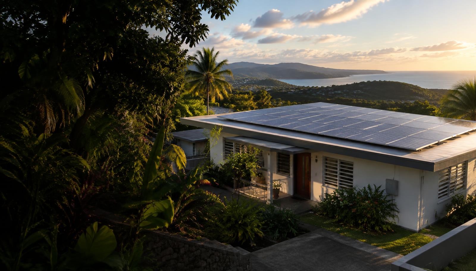 Casa en Puerto Rico con paneles solares sobre el techo